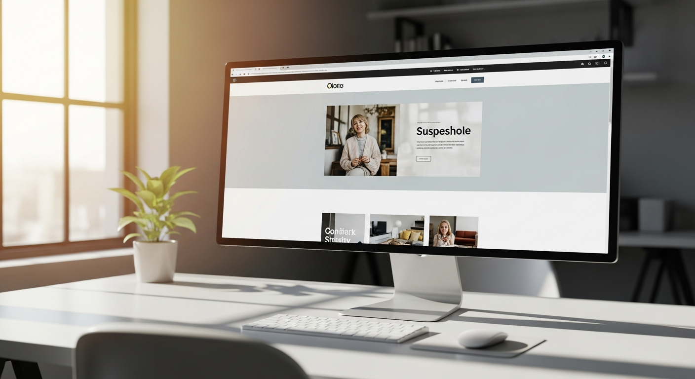 Modern workspace with website design on screen